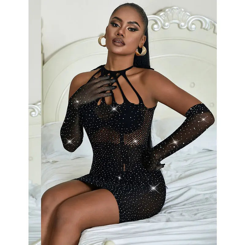 SUBBLIME - 952235 VESTIDO DE REJILLA CON BRILLANTES NEGRO TALLA ÚNICA SUBBLIME DRESSES