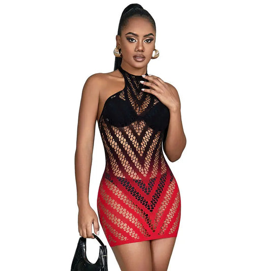 SUBBLIME - 952242 VESTIDO DE REJILLA ELÁSTICO DEGRADADO ROJO Y NEGRO TALLA ÚNICA SUBBLIME DRESSES