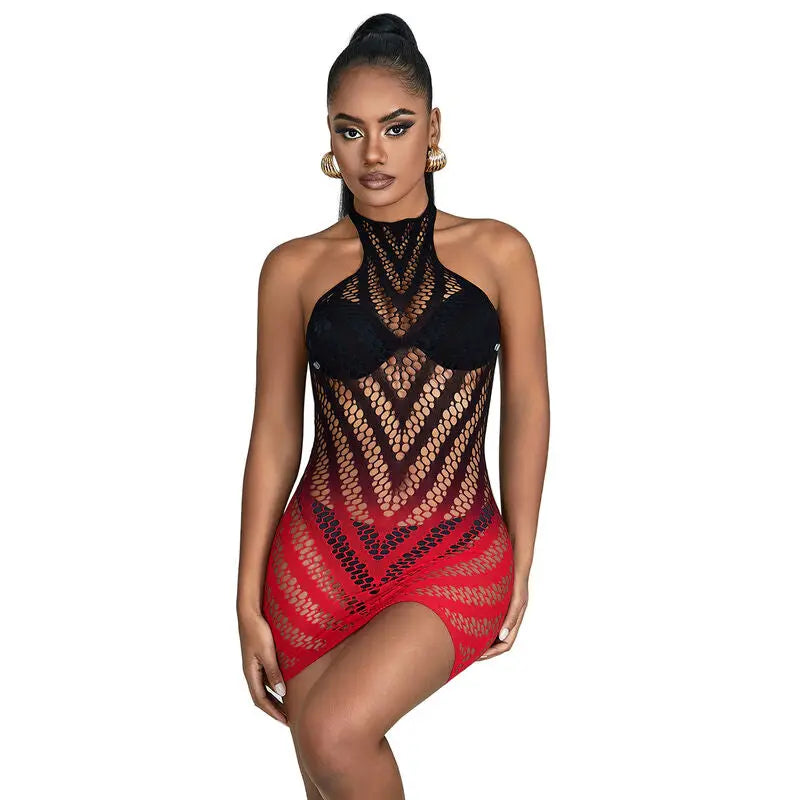 SUBBLIME - 952242 VESTIDO DE REJILLA ELÁSTICO DEGRADADO ROJO Y NEGRO TALLA ÚNICA SUBBLIME DRESSES