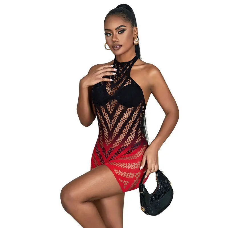 SUBBLIME - 952242 VESTIDO DE REJILLA ELÁSTICO DEGRADADO ROJO Y NEGRO TALLA ÚNICA SUBBLIME DRESSES