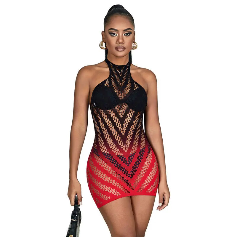 SUBBLIME - 952242 VESTIDO DE REJILLA ELÁSTICO DEGRADADO ROJO Y NEGRO TALLA ÚNICA SUBBLIME DRESSES