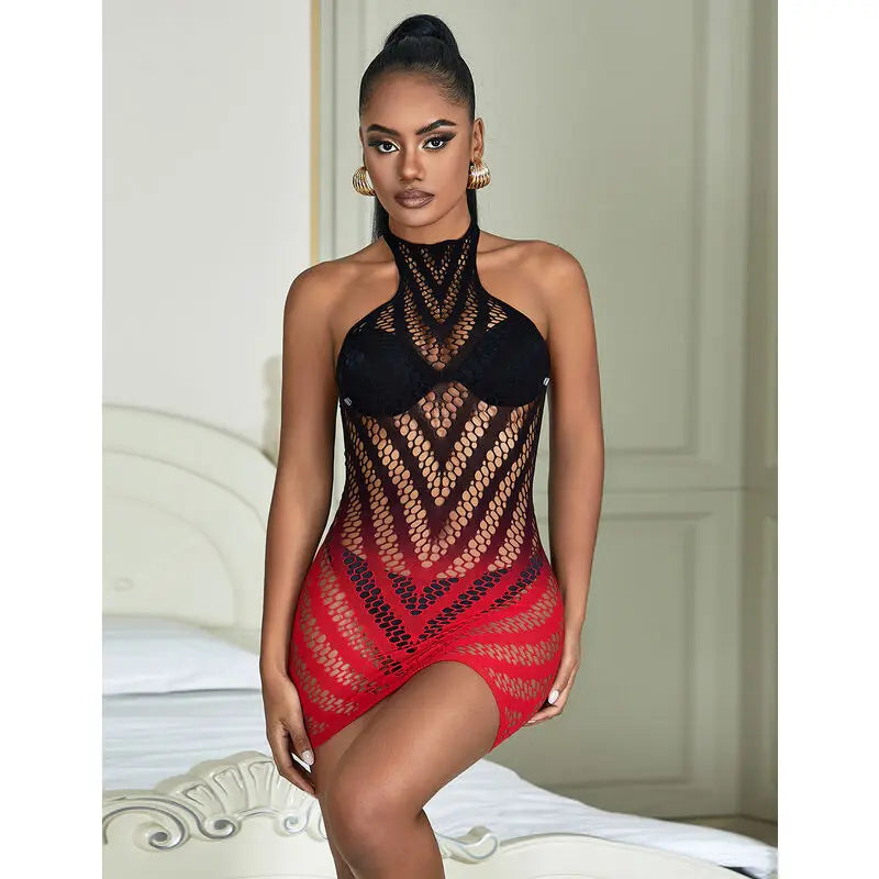 SUBBLIME - 952242 VESTIDO DE REJILLA ELÁSTICO DEGRADADO ROJO Y NEGRO TALLA ÚNICA SUBBLIME DRESSES