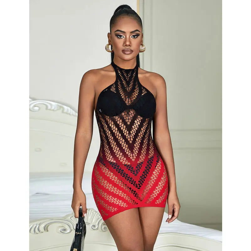SUBBLIME - 952242 VESTIDO DE REJILLA ELÁSTICO DEGRADADO ROJO Y NEGRO TALLA ÚNICA SUBBLIME DRESSES
