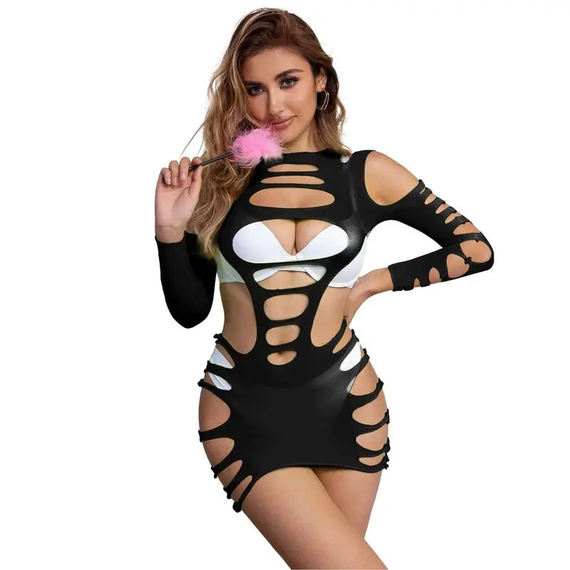 SUBBLIME - 952266 VESTIDO DE REJILLA ELÁSTICO MANGA LARGA NEGRO TALLA ÚNICA SUBBLIME DRESSES