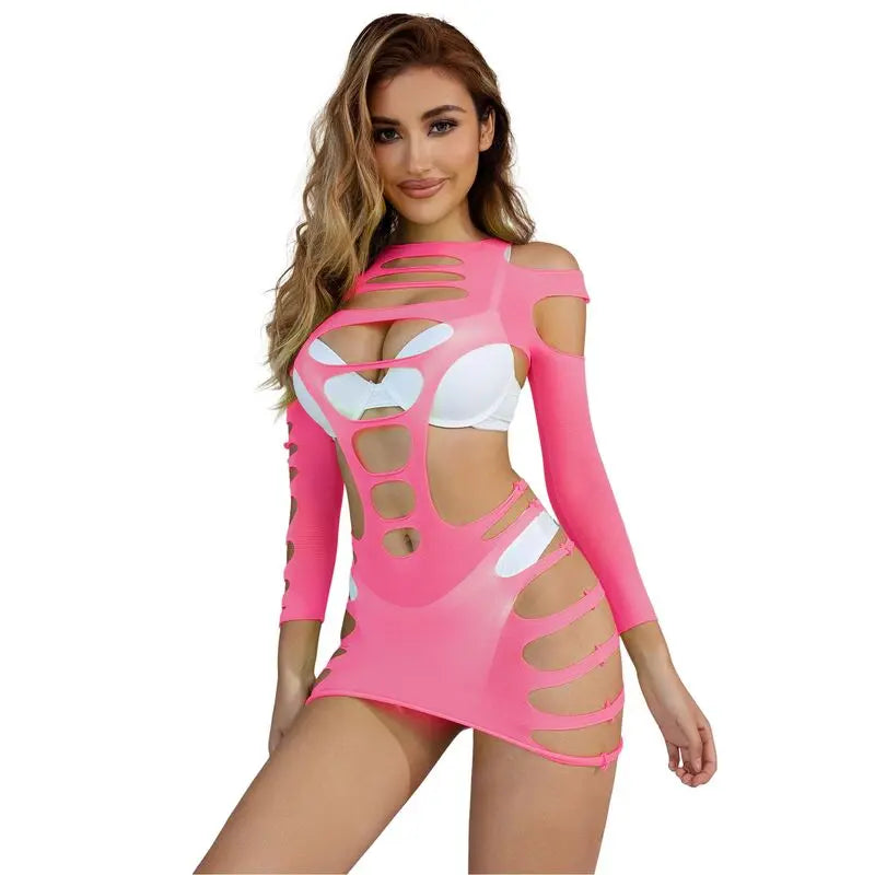 SUBBLIME - 952273 VESTIDO DE REJILLA ELÁSTICO MANGA LARGA ROSA TALLA ÚNICA SUBBLIME DRESSES