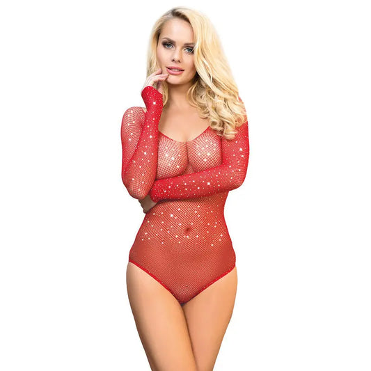 SUBBLIME - 952303 BODY DE REJILLA BRILLANTE CON HOMBROS DESCUBIERTOS MANGA LARGA ROJO TALLA ÚNICA SUBBLIME BODIES
