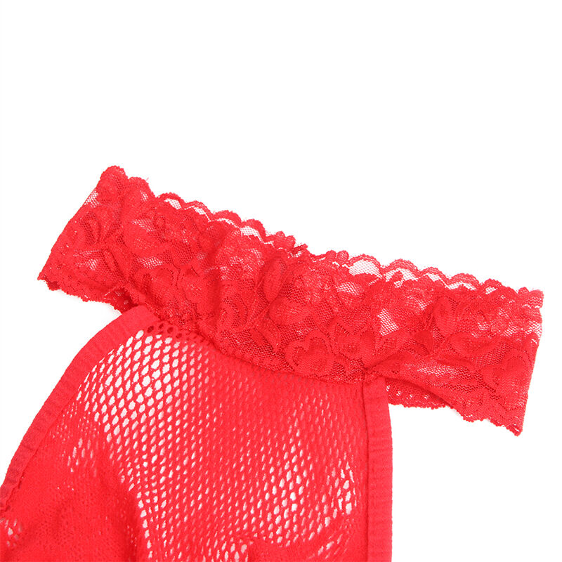SUBBLIME - 952372 BODYSTOCKING CROTCHLESS DE REJILLA Y ENCAJE CON CUELLO ALTO ROJO TALLA ÚNICA SUBBLIME BODYSTOCKINGS