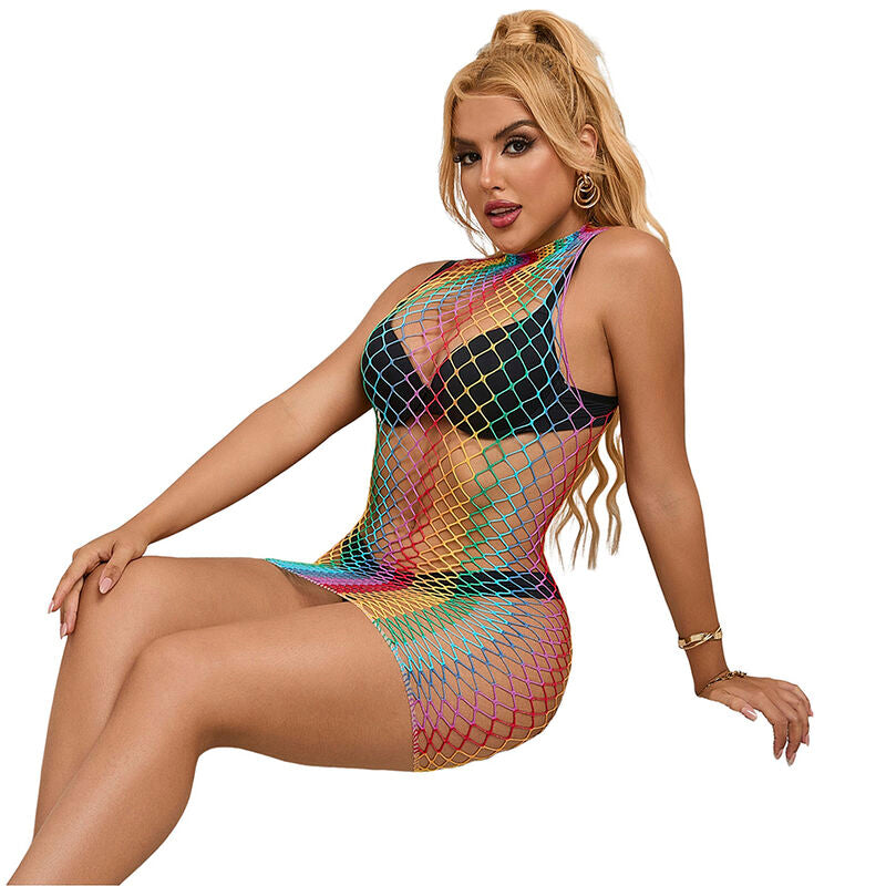 SUBBLIME - 952433 VESTIDO DE REJILLA SIN MANGAS CON CUELLO ALTO ARCOIRIS TALLA ÚNICA SUBBLIME DRESSES