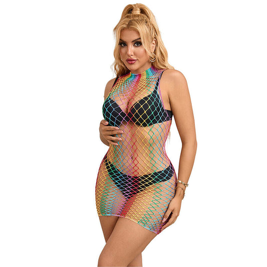 SUBBLIME - 952433 VESTIDO DE REJILLA SIN MANGAS CON CUELLO ALTO ARCOIRIS TALLA ÚNICA SUBBLIME DRESSES