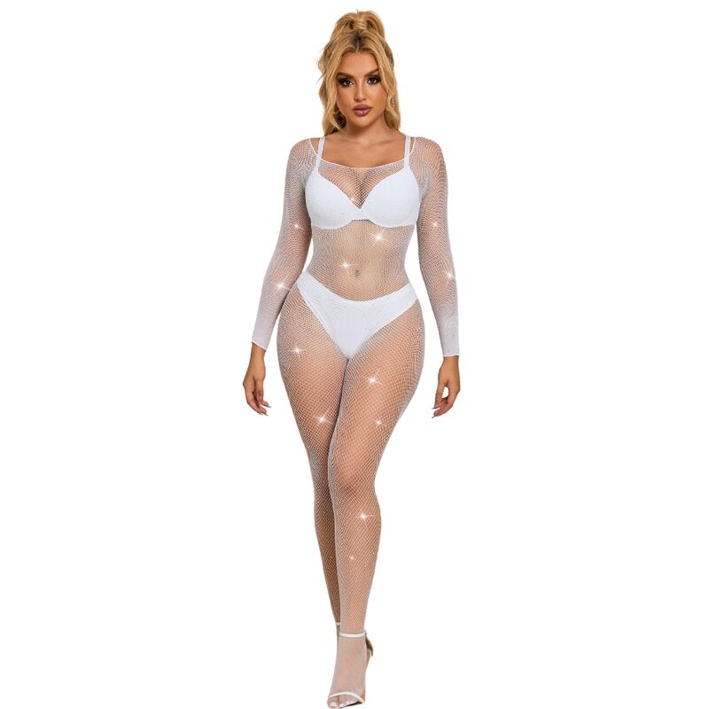 SUBBLIME - 952396 BODYSTOCKING DE REJILLA CON DIAMANTES MANGA LARGA BLANCO TALLA ÚNICA SUBBLIME BODYSTOCKINGS