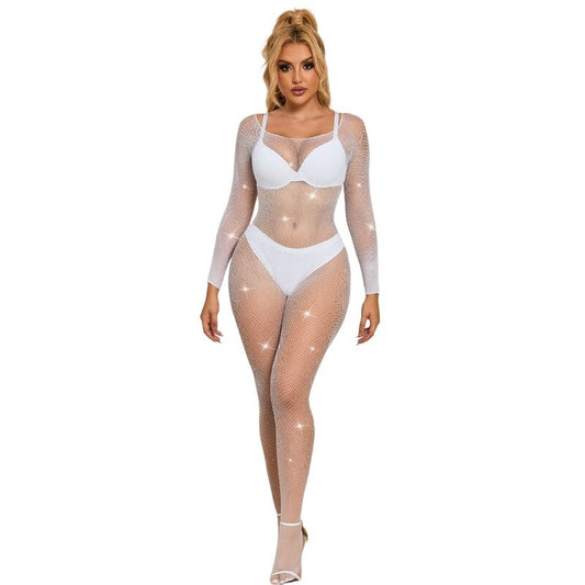 SUBBLIME - 952396 BODYSTOCKING DE REJILLA CON DIAMANTES MANGA LARGA BLANCO TALLA ÚNICA SUBBLIME BODYSTOCKINGS