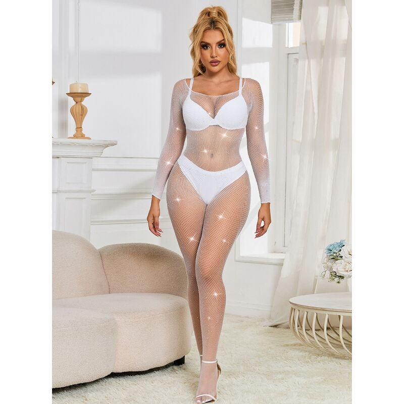 SUBBLIME - 952396 BODYSTOCKING DE REJILLA CON DIAMANTES MANGA LARGA BLANCO TALLA ÚNICA SUBBLIME BODYSTOCKINGS