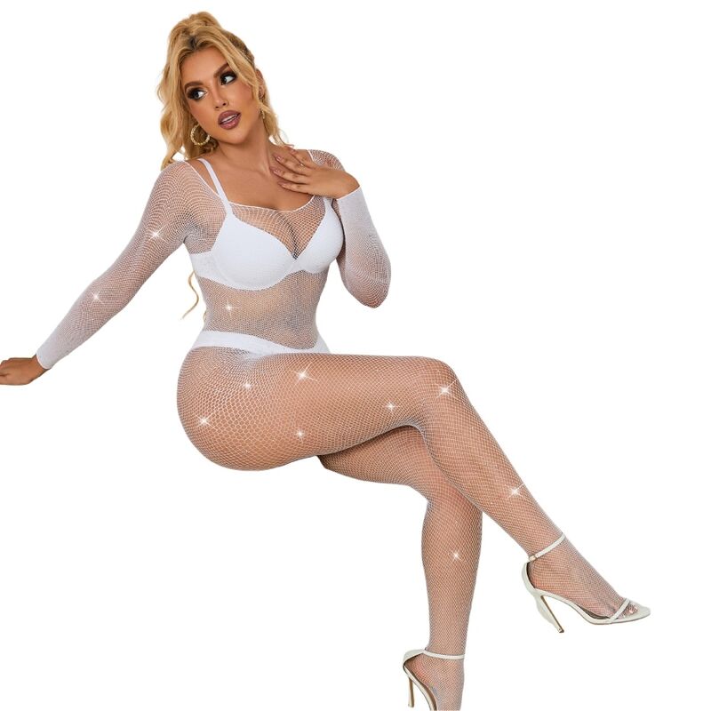 SUBBLIME - 952396 BODYSTOCKING DE REJILLA CON DIAMANTES MANGA LARGA BLANCO TALLA ÚNICA SUBBLIME BODYSTOCKINGS
