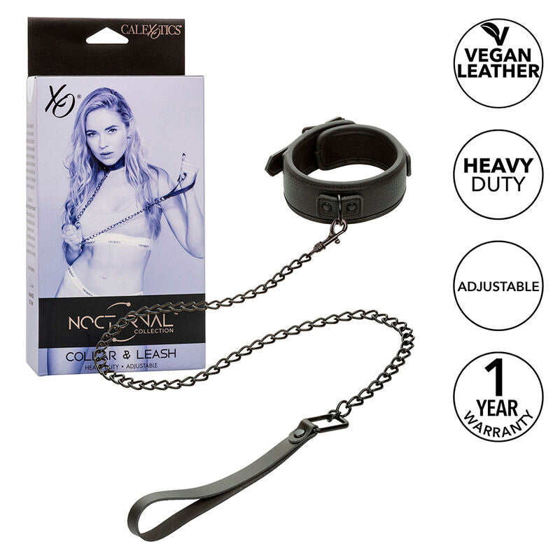 CALEXOTICS - NOCTURNAL COLLAR Y CORREA CUERO AJUSTABLE NEGRO CALEXOTICS