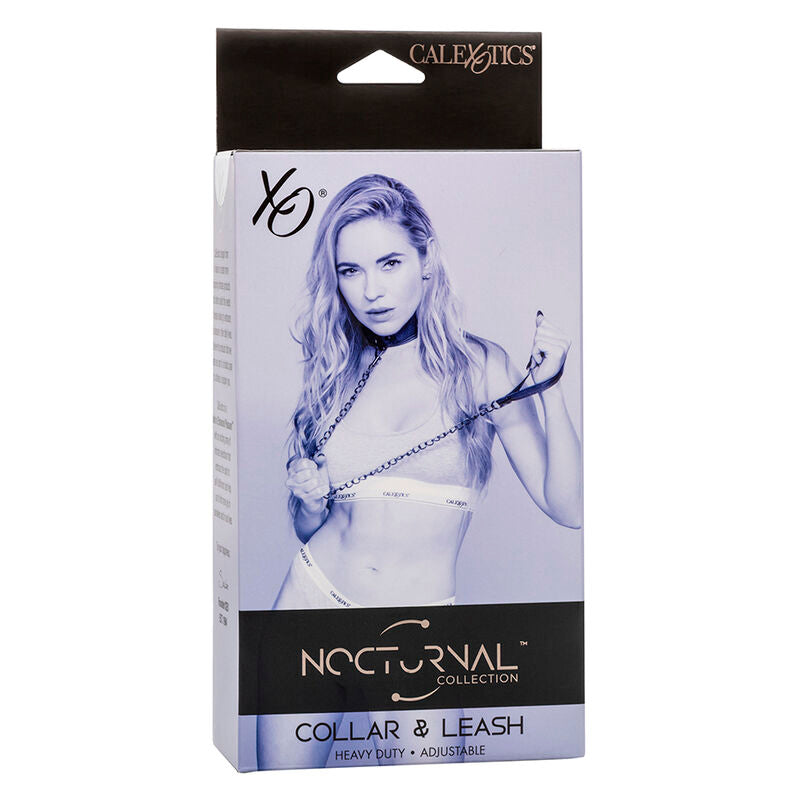 CALEXOTICS - NOCTURNAL COLLAR Y CORREA CUERO AJUSTABLE NEGRO CALEXOTICS