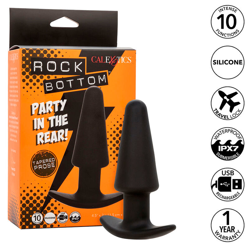 CALEXOTICS - ROCK BOTTOM PLUG ANAL CÓNICO 10 VIBRACIONES SILICONA NEGRO CALEXOTICS