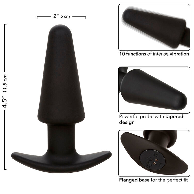 CALEXOTICS - ROCK BOTTOM PLUG ANAL CÓNICO 10 VIBRACIONES SILICONA NEGRO CALEXOTICS