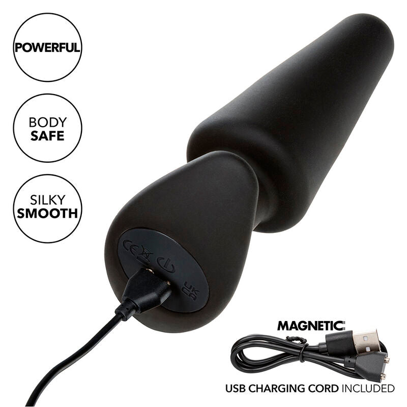 CALEXOTICS - ROCK BOTTOM PLUG ANAL CÓNICO 10 VIBRACIONES SILICONA NEGRO CALEXOTICS