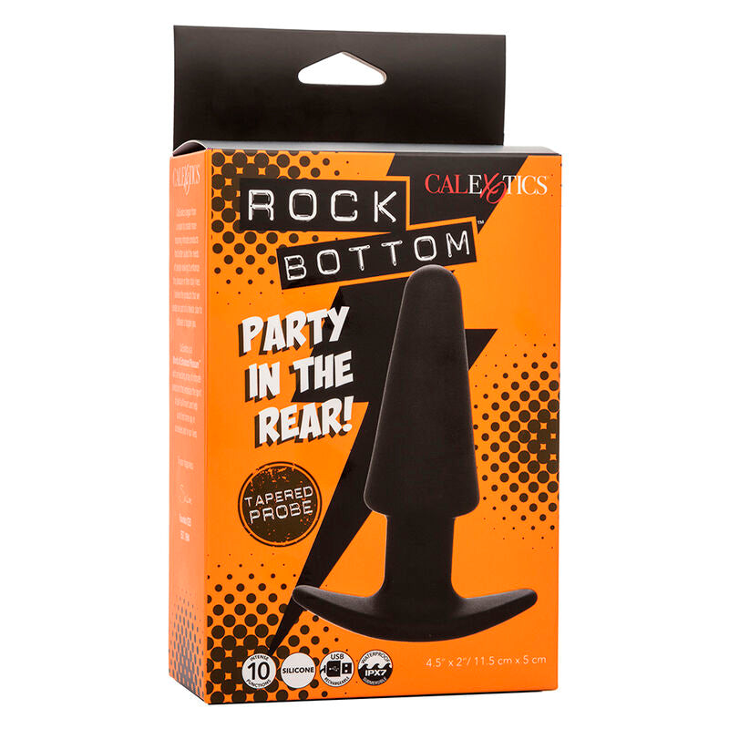 CALEXOTICS - ROCK BOTTOM PLUG ANAL CÓNICO 10 VIBRACIONES SILICONA NEGRO CALEXOTICS
