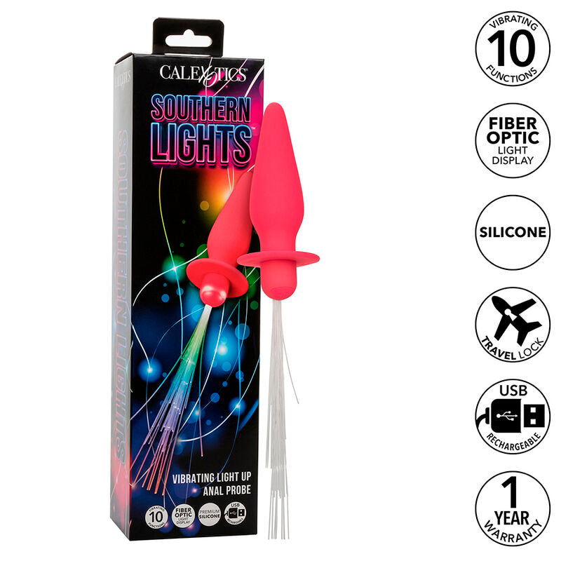 CALEXOTICS - SOUTHERN LIGHTS LIGHT UP PLUG ANAL CON LUCES 10 VIBRACIONES SILICONA ROSA CALEXOTICS
