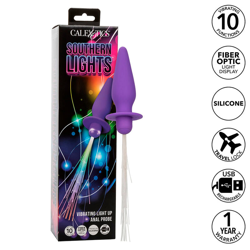CALEXOTICS - SOUTHERN LIGHTS LIGHT UP PLUG ANAL CON LUCES 10 VIBRACIONES SILICONA VIOLETA CALEXOTICS