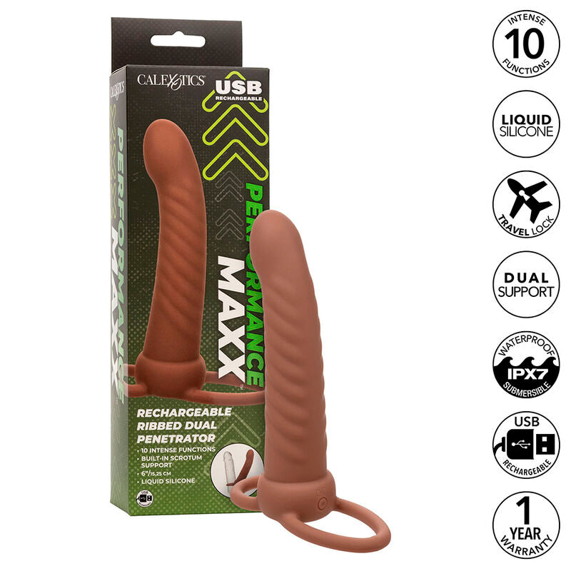 CALEXOTICS - MAXX DOBLE PENETRADOR ACANALADO 10 VIBRACIONES MULATO CALEXOTICS