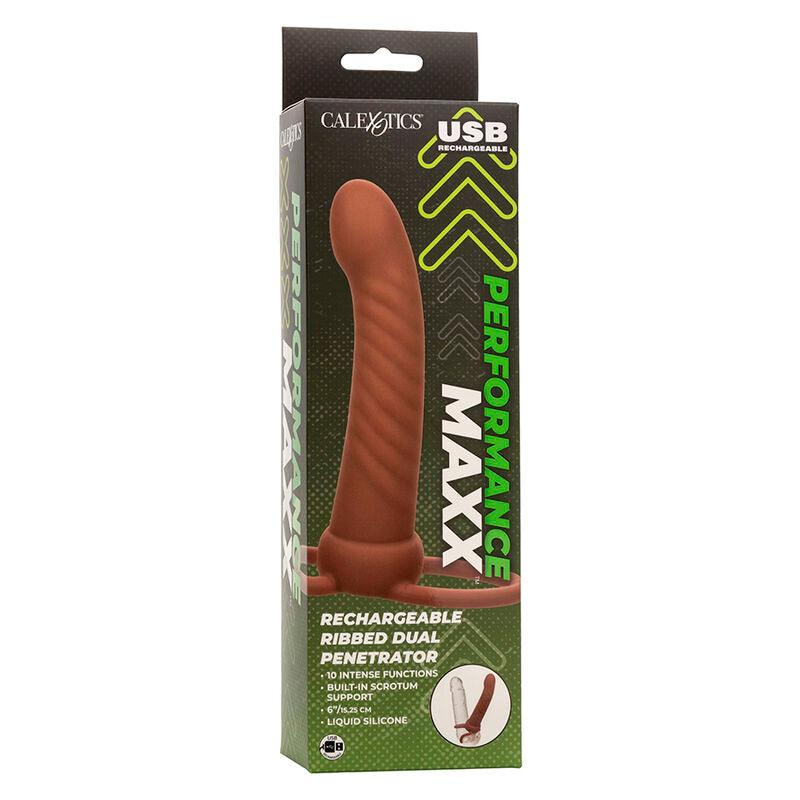 CALEXOTICS - MAXX DOBLE PENETRADOR ACANALADO 10 VIBRACIONES MULATO CALEXOTICS