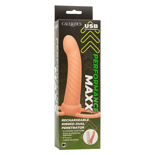 CALEXOTICS - MAXX DOBLE PENETRADOR ACANALADO 10 VIBRACIONES NATURAL CALEXOTICS