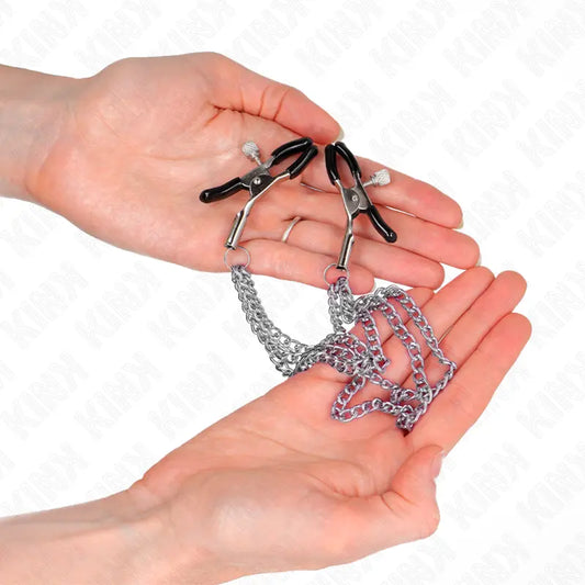 KINK - PINZAS PARA PEZONES CON TRIPLE CADENA PLATEADO 20/23/28 CM KINK NIPPLE GRIP