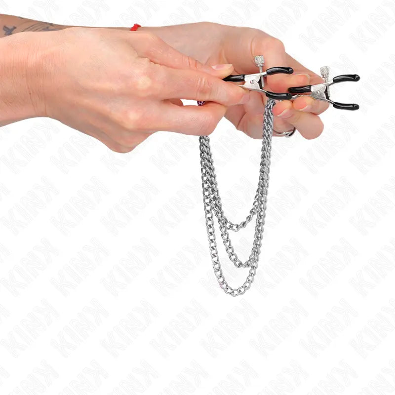 KINK - PINZAS PARA PEZONES CON TRIPLE CADENA PLATEADO 20/23/28 CM KINK NIPPLE GRIP
