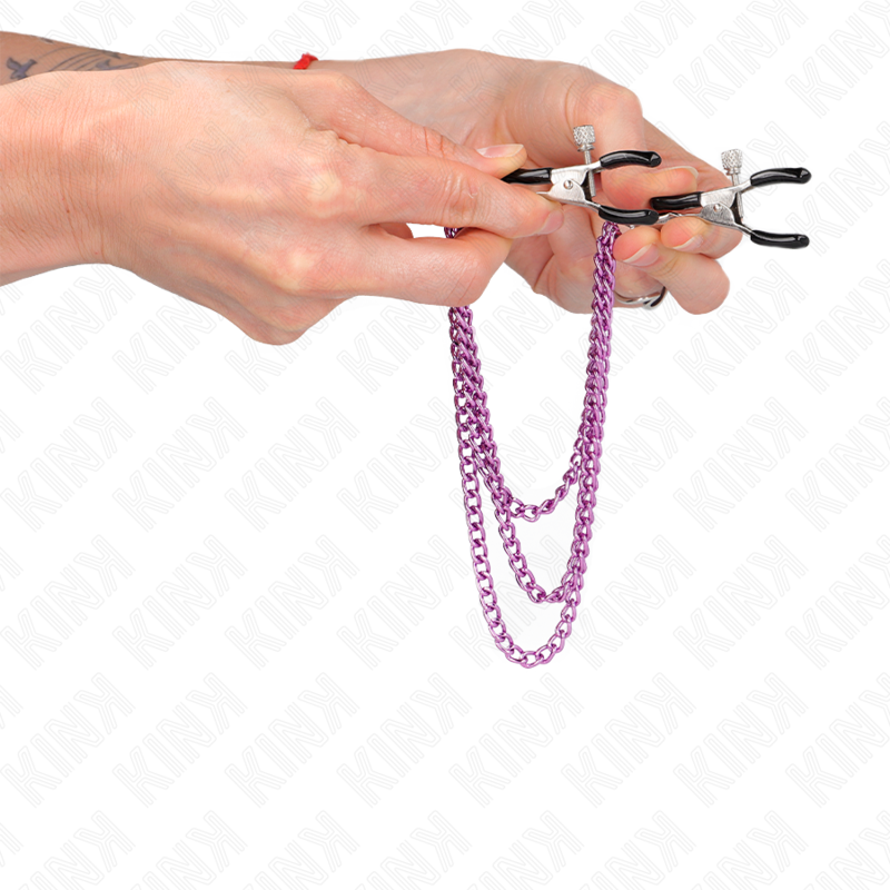 KINK - PINZAS PARA PEZONES CON TRIPLE CADENA VIOLETA 20/23/28 CM KINK NIPPLE GRIP