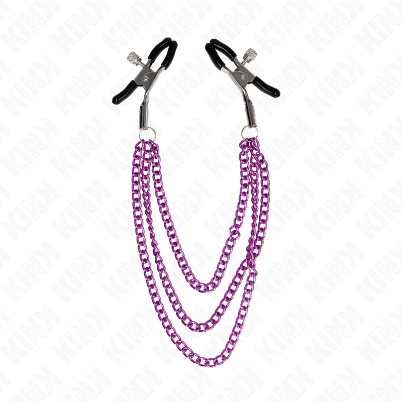 KINK - PINZAS PARA PEZONES CON TRIPLE CADENA VIOLETA 20/23/28 CM KINK NIPPLE GRIP