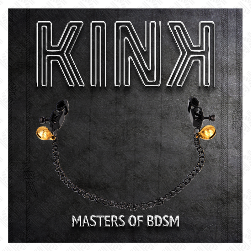 KINK - PINZAS PARA PEZONES PLANAS NEGRO CON CASCABEL Y CADENA PLATEADO 30 CM KINK NIPPLE GRIP
