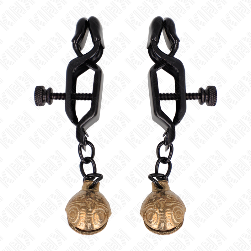 KINK - PINZAS PARA PEZONES PLANAS NEGRO CON CASCABEL 7 CM KINK NIPPLE GRIP