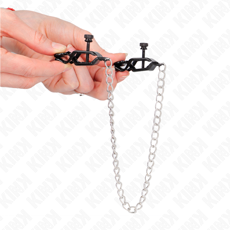 KINK - PINZAS PARA PEZONES PLANAS NEGRO CON CADENA PLATEADO 30 CM KINK NIPPLE GRIP