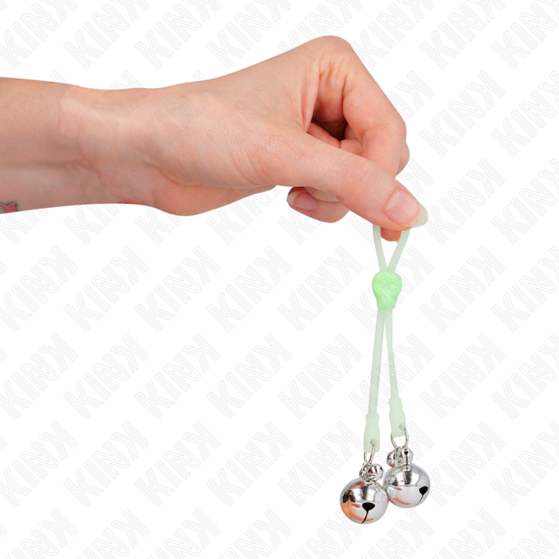 KINK - PINZAS PARA PEZONES LUMINOSAS FORMA CALABERA CON CASCABEL SONORO AJUSTABLE VERDE / PLATEADO KINK NIPPLE GRIP