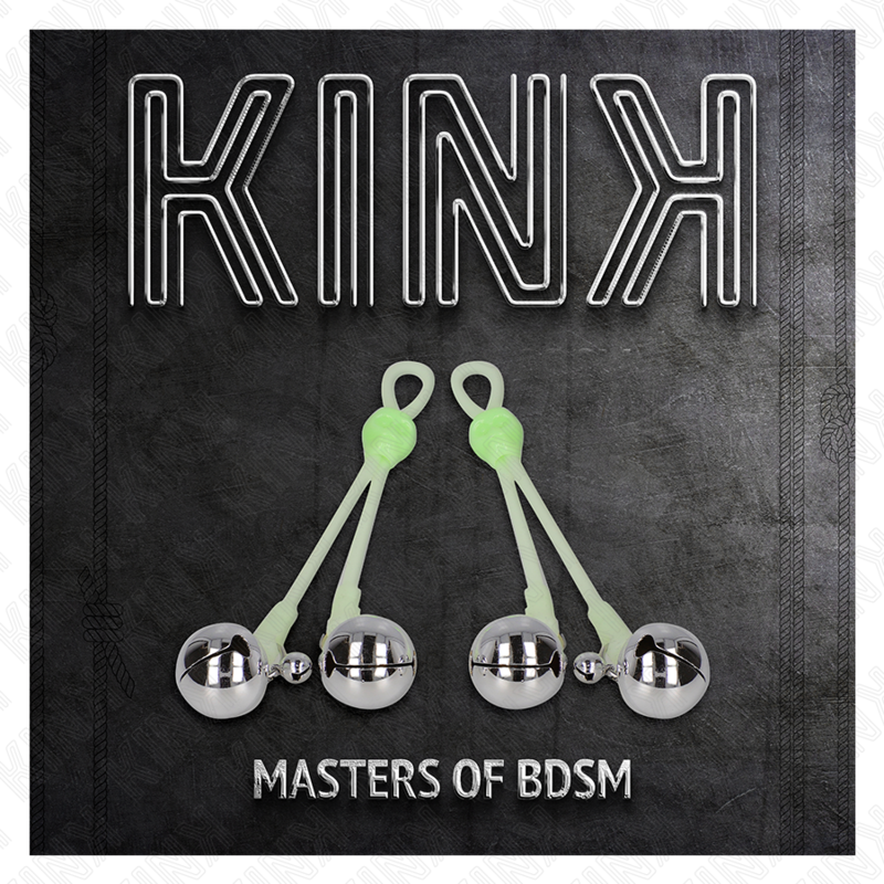 KINK - PINZAS PARA PEZONES LUMINOSAS FORMA CALABERA CON CASCABEL SONORO AJUSTABLE VERDE / PLATEADO KINK NIPPLE GRIP