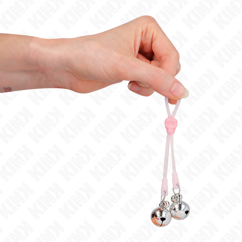 KINK - PINZAS PARA PEZONES LUMINOSAS FORMA CALABERA CON CASCABEL SONORO AJUSTABLE ROSA / PLATEADO KINK NIPPLE GRIP