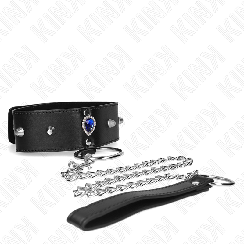 KINK - COLLAR CON CORREA 65 CM CON DIAMANTES AZULES AJUSTABLE 36-43 CM X 5 CM KINK COLLAR & GAG