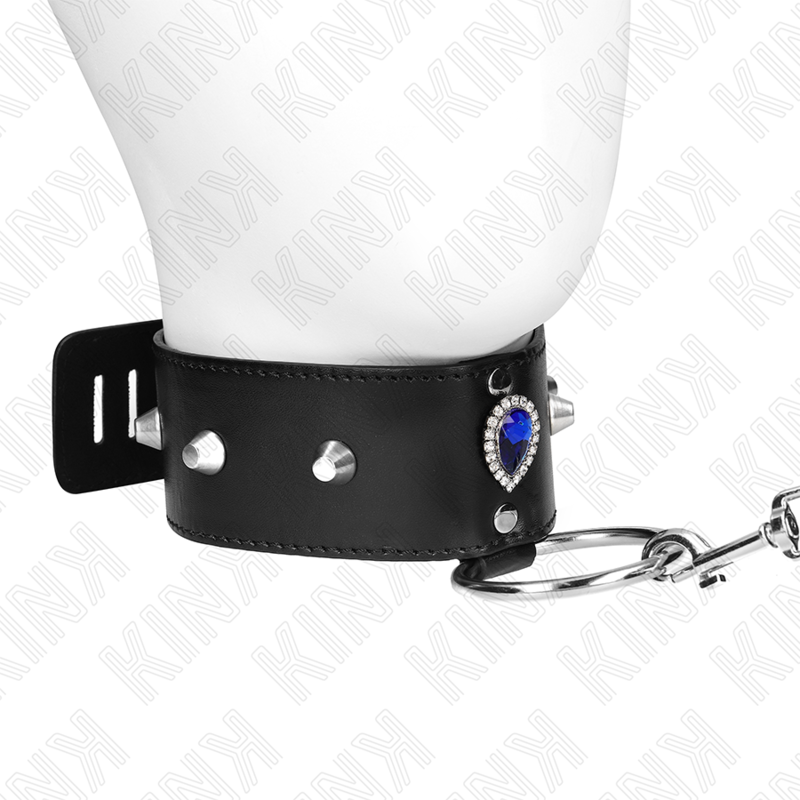 KINK - COLLAR CON CORREA 65 CM CON DIAMANTES AZULES AJUSTABLE 36-43 CM X 5 CM KINK COLLAR & GAG