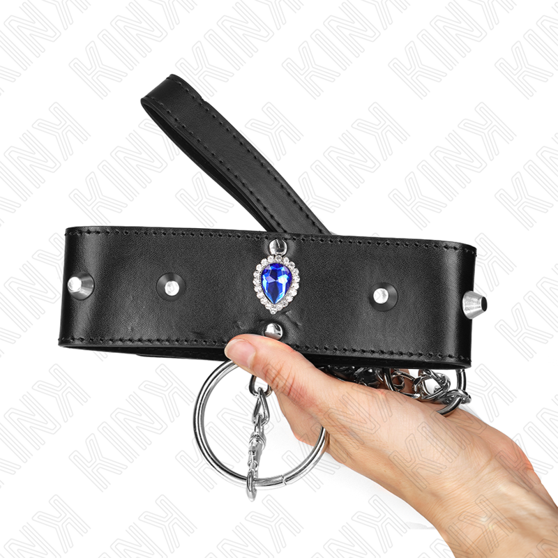 KINK - COLLAR CON CORREA 65 CM CON DIAMANTES AZULES AJUSTABLE 36-43 CM X 5 CM KINK COLLAR & GAG