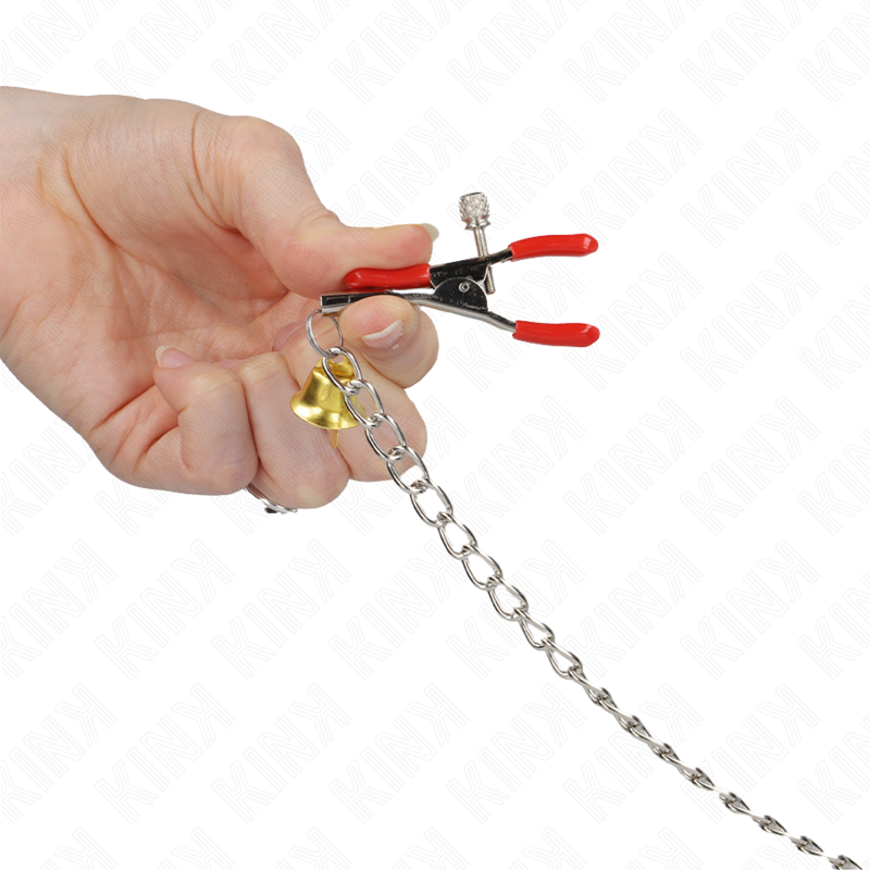 KINK - PINZAS PARA PEZONES Y CLÍTORIS ROJAS CON CASCABEL DORADO Y CADENA 30 CM KINK NIPPLE GRIP