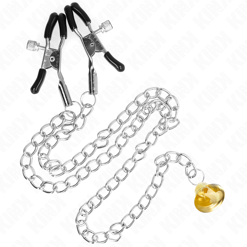 KINK - PINZAS PARA PEZONES CON CAMPANA CASCABEL DORADO Y CADENA 30 CM KINK NIPPLE GRIP