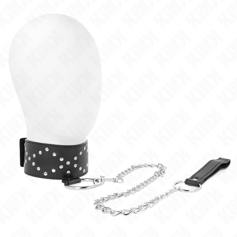 KINK - COLLAR CON CORREA 65 CM CON TACHUELAS PLATEADAS MODELO 3 AJUSTABLE 36-43 CM X 5 CM KINK COLLAR & GAG