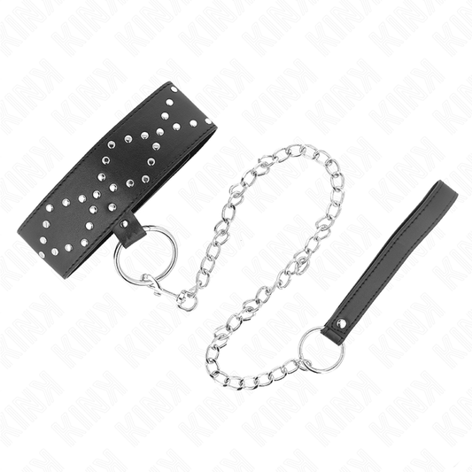KINK - COLLAR CON CORREA 65 CM CON TACHUELAS PLATEADAS MODELO 3 AJUSTABLE 36-43 CM X 5 CM KINK COLLAR & GAG