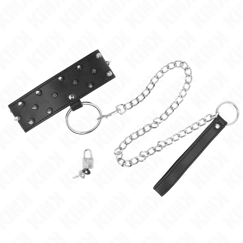 KINK - COLLAR CON CORREA 65 CM CON TACHUELAS PLATEADAS MODELO 5 AJUSTABLE 36-43 CM X 5 CM KINK COLLAR & GAG