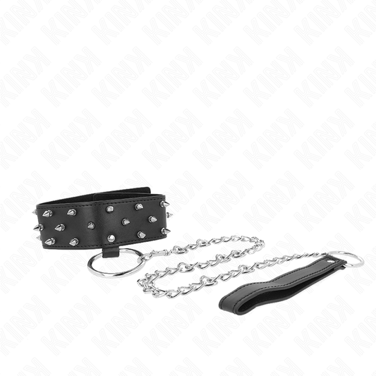 KINK - COLLAR CON CORREA 65 CM CON TACHUELAS PLATEADAS MODELO 5 AJUSTABLE 36-43 CM X 5 CM KINK COLLAR & GAG