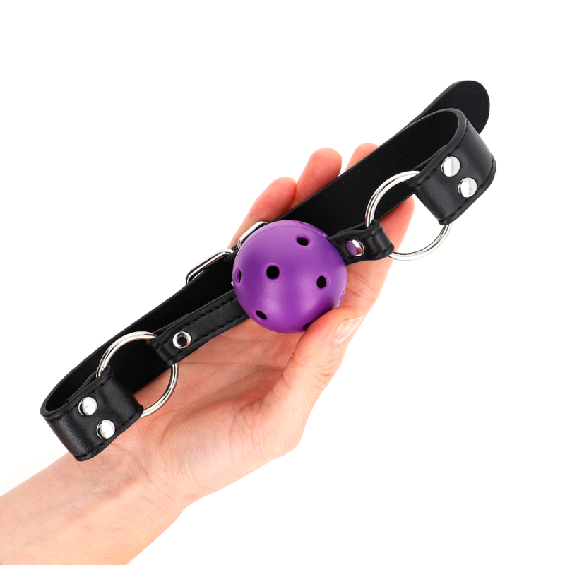 KINK - MORDAZA DE BOLA 4 CM TRANSPIRABLE CON DOBLE REMACHE MORADO 62 x 2.5 CM AJUSTABLE 42-58 CM KINK COLLAR & GAG