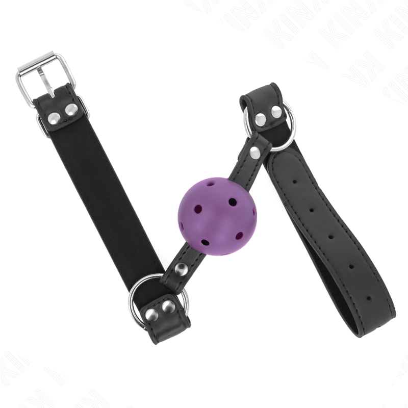 KINK - MORDAZA DE BOLA 4 CM TRANSPIRABLE CON DOBLE REMACHE MORADO 62 x 2.5 CM AJUSTABLE 42-58 CM KINK COLLAR & GAG