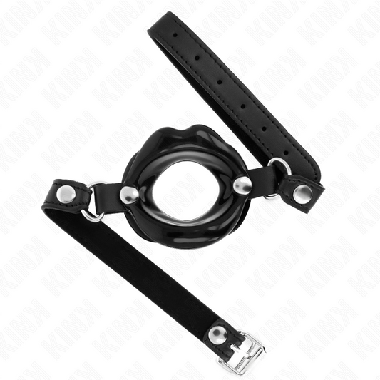 KINK - MORDAZA LABIAL 8 CM CON CORREA DE POLIPIEL NEGRO 63 x 2 CM AJUSTABLE 39-58 CM KINK COLLAR & GAG